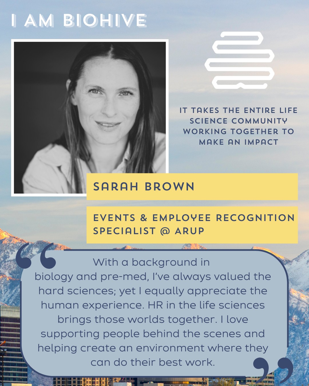 🐝 hashtag#IAMBIOHIVE Team Edition – Meet Sarah Brown! 🐝
Sarah Brown serves as program lead for BioHive’s Returnship Initiative, supporting professionals re-entering Utah’s life sciences workforce.
She is also an Events & Employee Recognition Specialist at ARUP Laboratories, bringing a people-first perspective that strengthens BioHive’s mission.
Thanks to Sarah’s leadership and BioHive’s collaboration with Talent Ready Utah (TRU), we’re excited to continue the Returnship Initiative for the next two years.